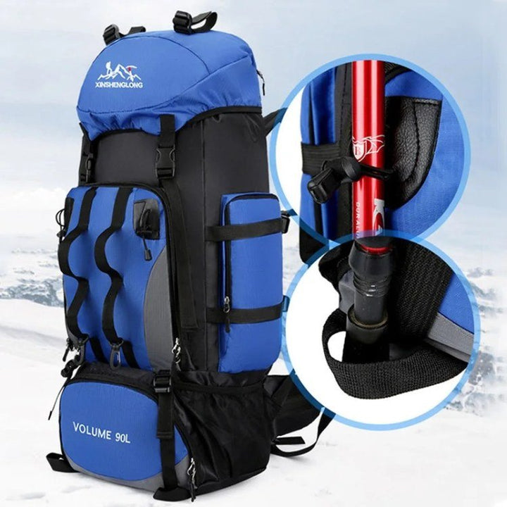 Mochila 90L para senderismo y aventura, gran capacidad, ultraligera y resistente al agua, perfecta para viajes.