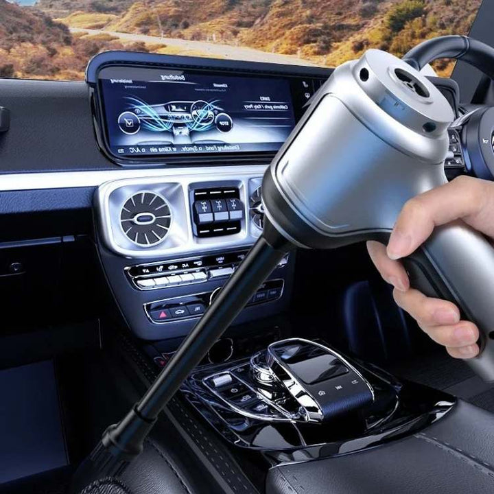 Aspiradora inalámbrica potente para coche y hogar. Limpieza profunda con soplador e inflador de neumáticos.