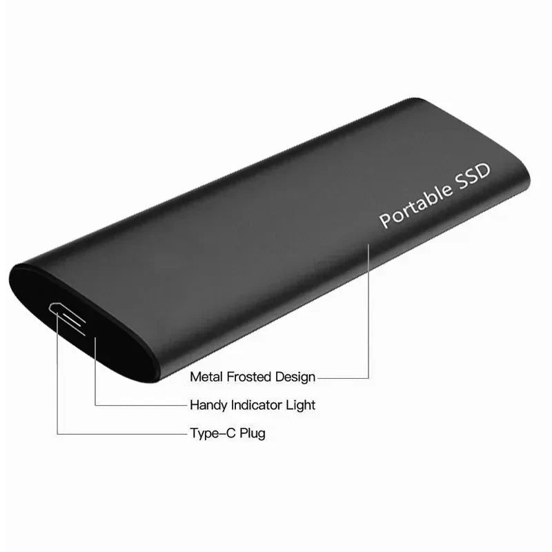 Almacenamiento masivo portátil 4TB SSD, conector USB-C, para transferencias de datos veloces.