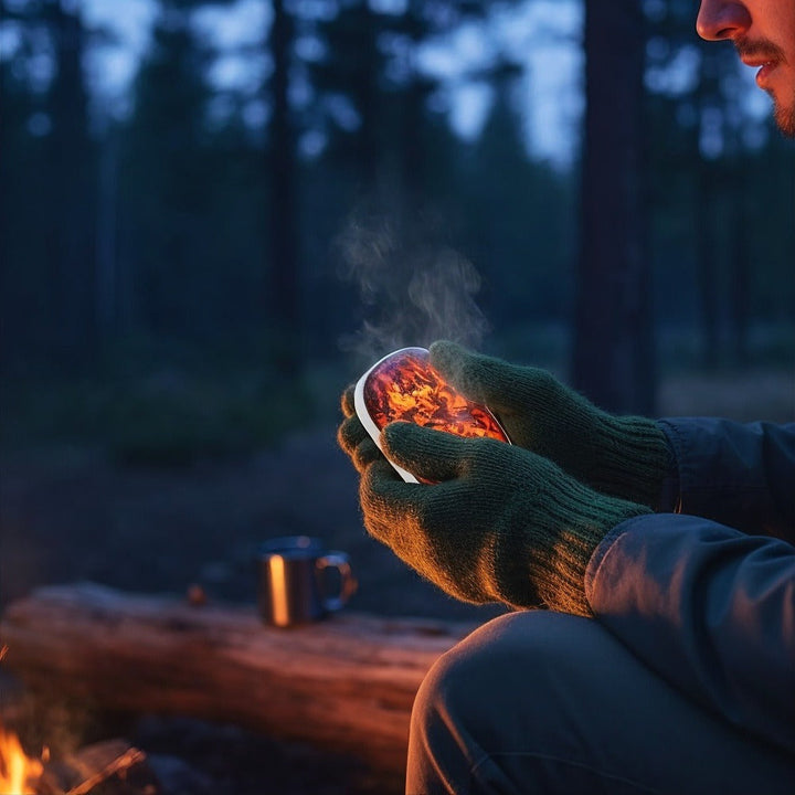 Accesorios de invierno: calentador de manos portátil con efecto llama y carga USB-C.