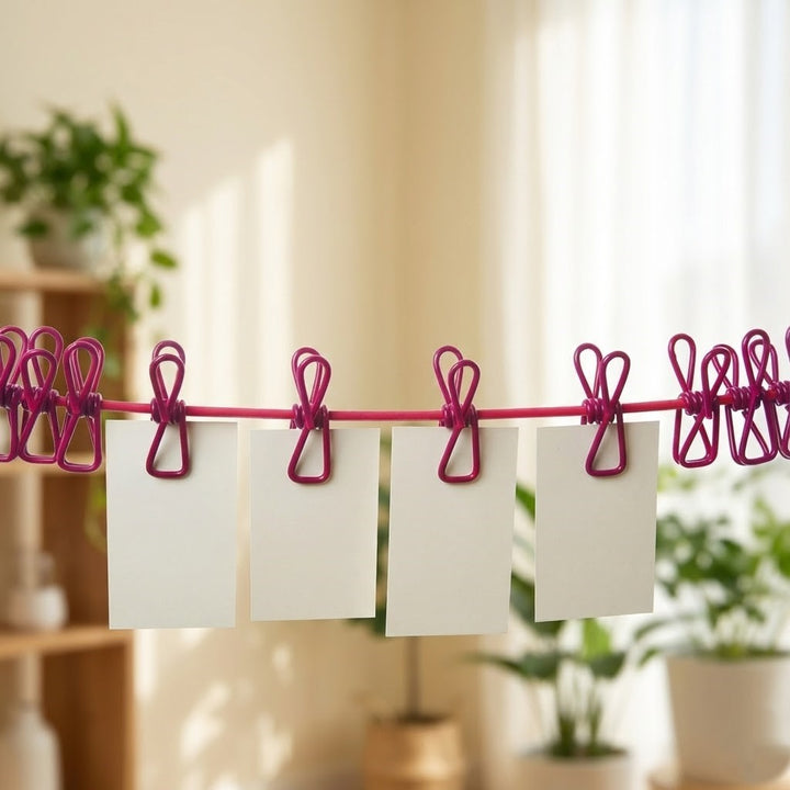 Cuerda portátil multi-clip para viaje. Seca tu ropa fácilmente en camping o balcón.