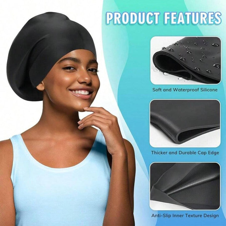 Gorro natación unisex XL de silicona AquaDome. Ideal para cabello rizado y trenzas, protección piscina.