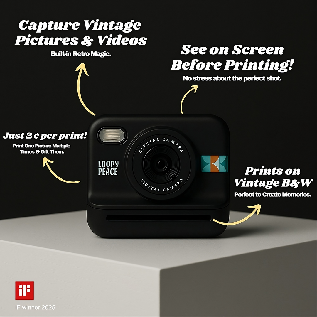 Cámara instantánea portátil para imprimir fotos vintage sin tinta. Ideal para eventos y viajes.