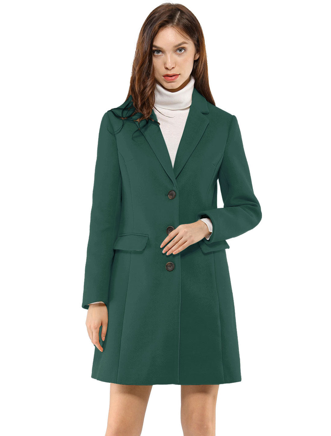 Abrigo largo de mujer, estilo clásico invernal, solapa elegante para exteriores.