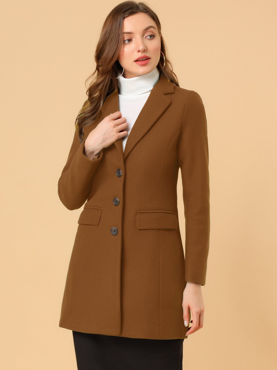 Abrigo cálido para mujer, clásico, solapa elegante, moda de invierno y exterior.
