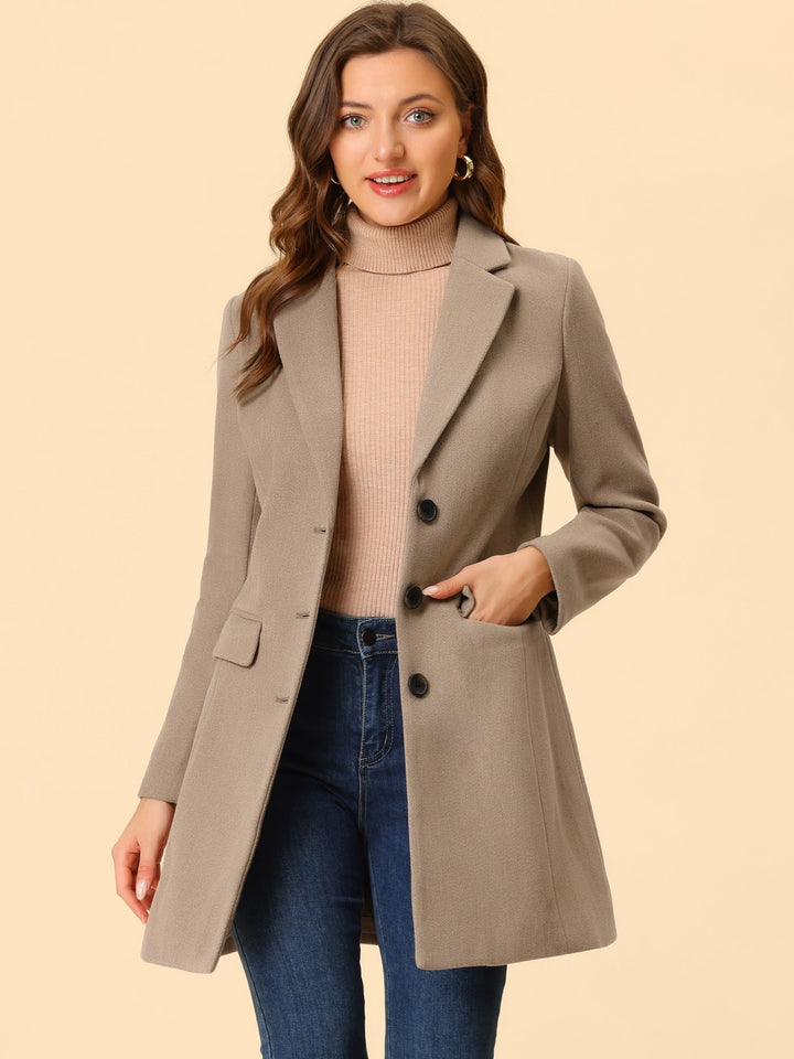 Abrigo largo de invierno para mujer, clásico con solapa, cálido y con estilo.