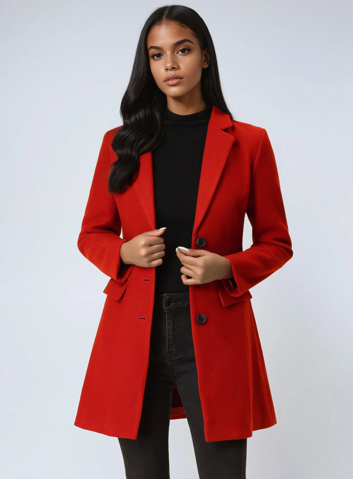 Abrigo clásico de invierno para mujer con solapa elegante, cálido y de moda.