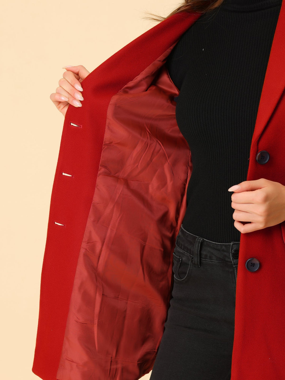 Ropa de abrigo de invierno clásica para mujer, solapa elegante y estilo atemporal.