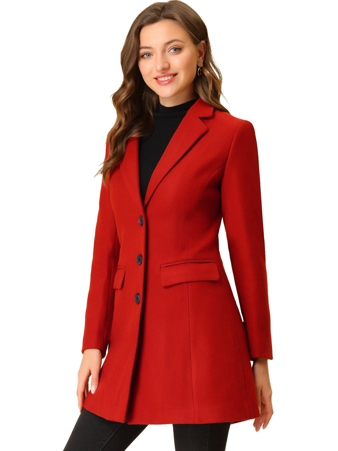 Clásico abrigo de invierno para mujer, solapa distinguida, cálido y de moda.