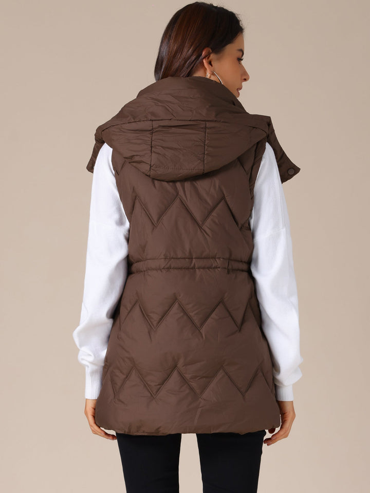 Ropa de invierno: chaleco largo acolchado KALMORA para mujer con capucha.