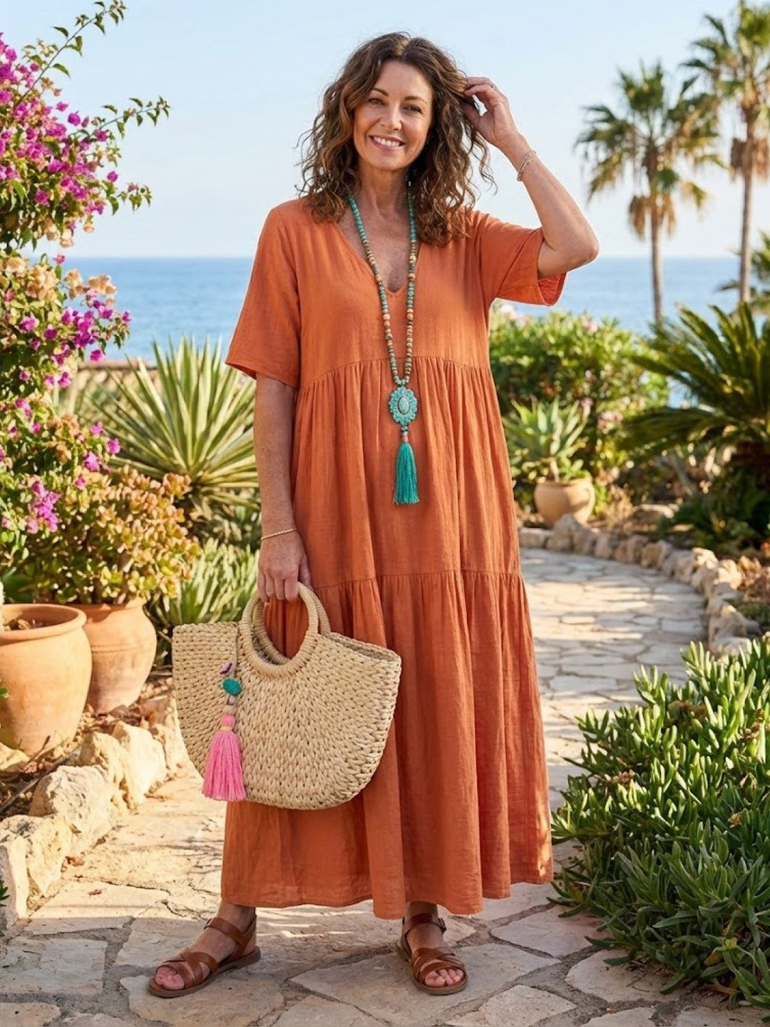 Vestido de verano para mujer, maxi y bohemio, con escote V, fresco y muy cómodo.