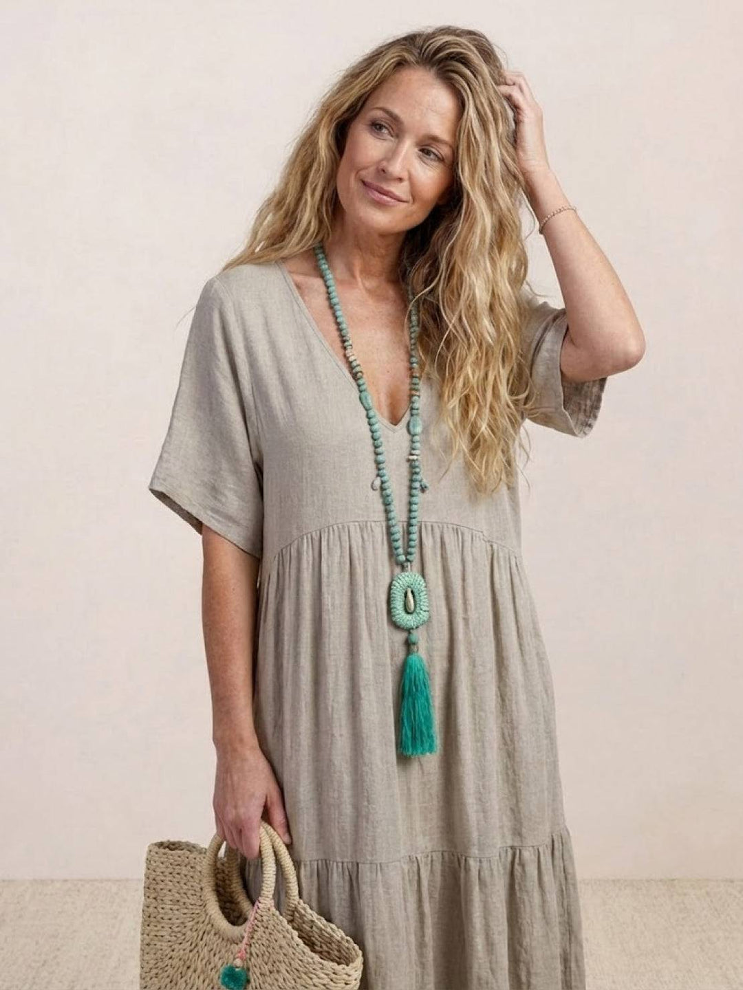 Vestido casual de verano para mujer, maxi, bohemio, fluido y con escote V.