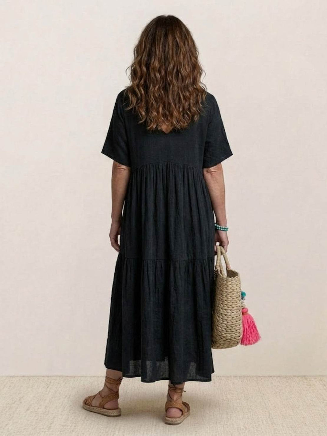 Cómodo vestido maxi con escote V, bohemio y fluido, para mujer, ideal para la playa.