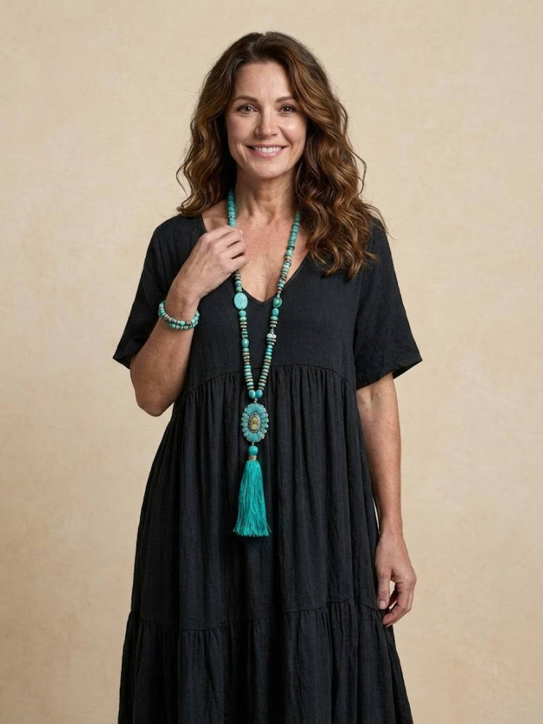 Vestido de verano bohemio para mujer, maxi, fresco, con escote V, para un look relajado.