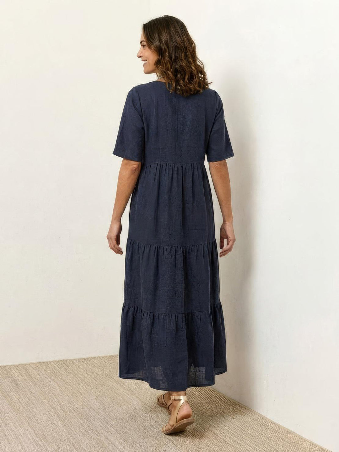 Vestido maxi fluido de capas para mujer, bohemio, escote V, para la playa o verano.