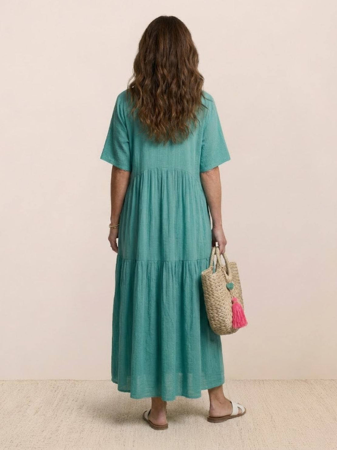 Vestido maxi fluido con escote V, para mujer, estilo bohemio, para un look veraniego fresco.