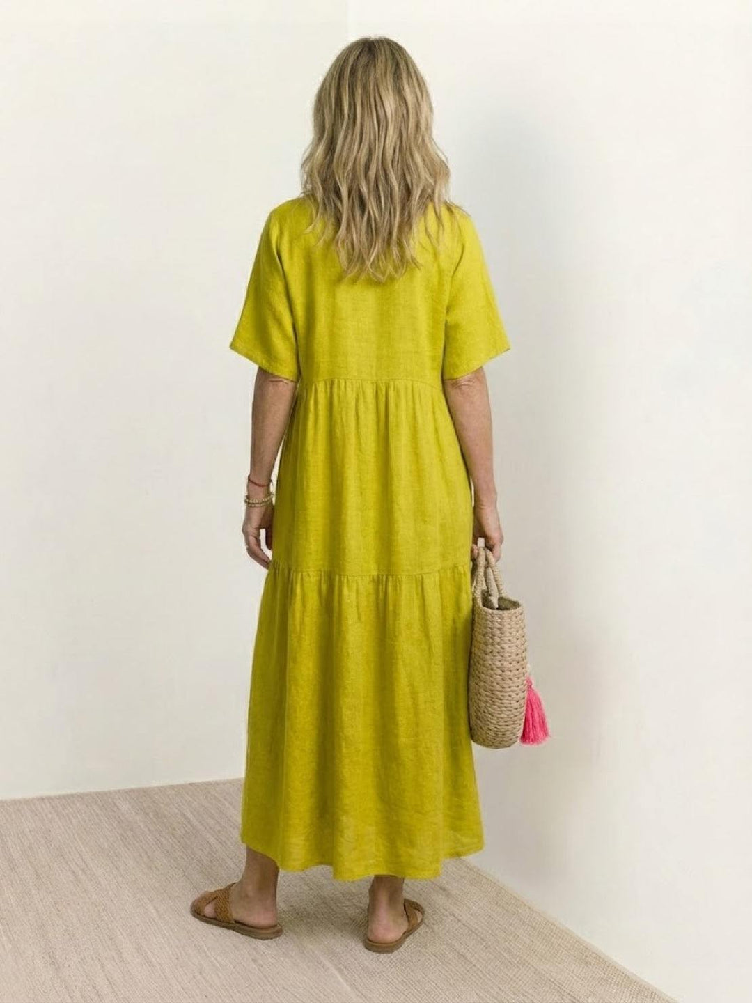 Maxi vestido bohemio con escote V para mujer, cómodo y estiloso para el verano.