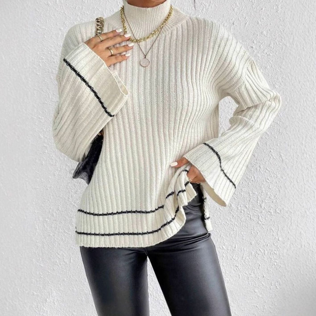 Jersey de punto mujer con cuello alto y mangas acampanadas, ideal para invierno. Ropa casual chic.