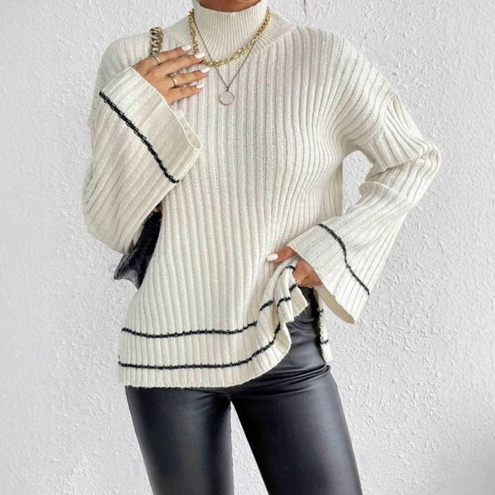 Jersey de punto mujer con cuello alto y mangas acampanadas, ideal para invierno. Ropa casual chic.