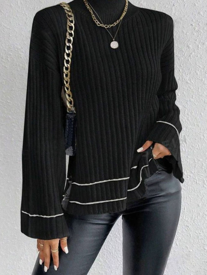 Jersey de cuello alto para mujer, de punto, con mangas acampanadas. Ropa de abrigo elegante y cómoda para invierno.