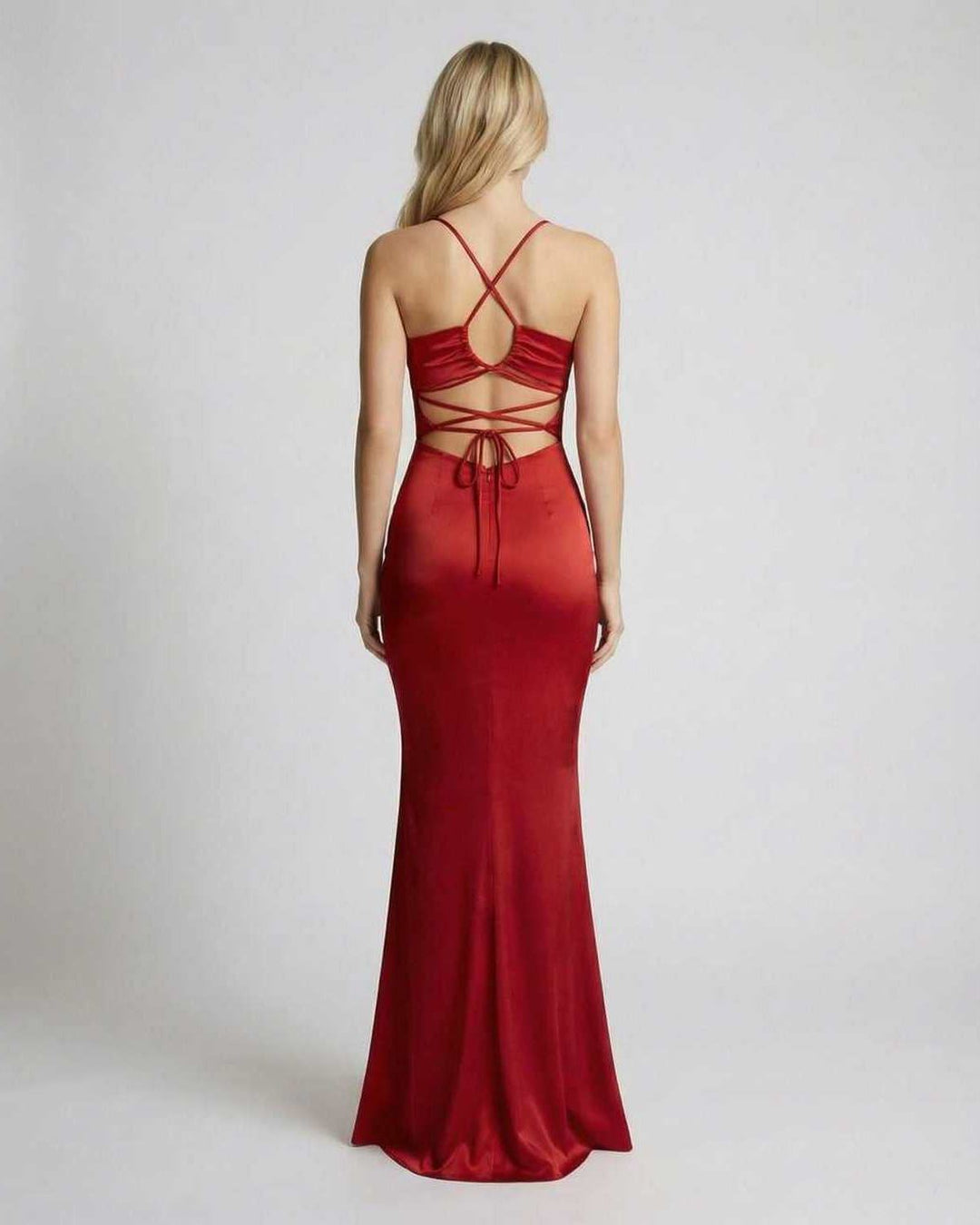 Vestido de noche maxi formal rojo para mujer, sin mangas, ideal para eventos de gala.