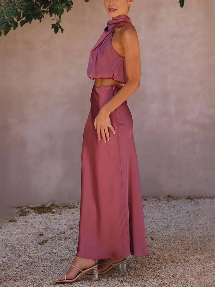 Elegante conjunto de verano para mujer, dos piezas halter, para eventos y celebraciones.