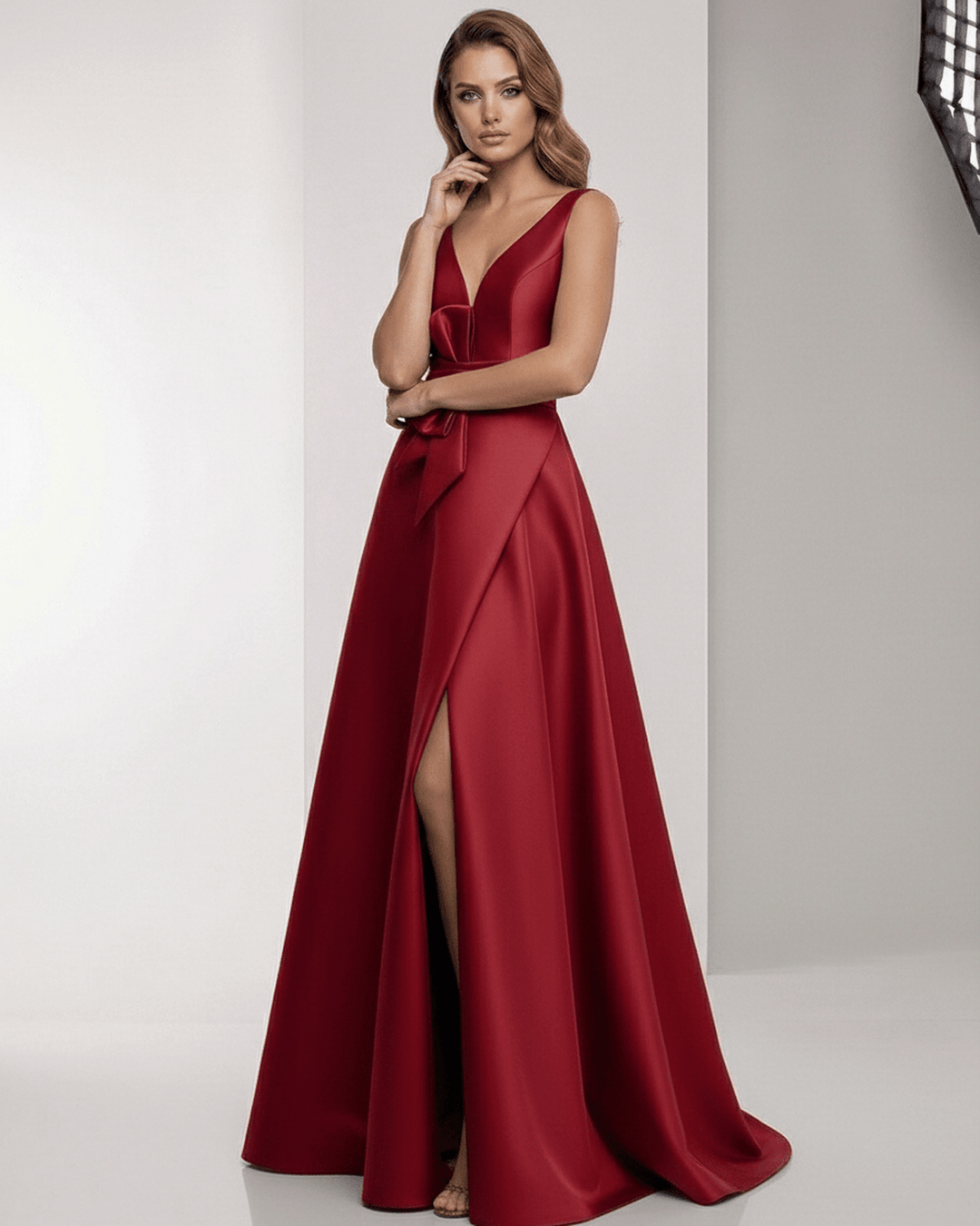 Elegante vestido maxi blanco de mujer con silueta A-line. Ideal para eventos de gala, cenas o celebraciones.