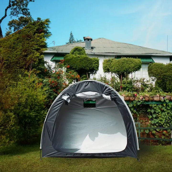 Carpa portátil para 2 bicicletas, ideal para almacenamiento exterior, camping o como garaje temporal. Protección segura.