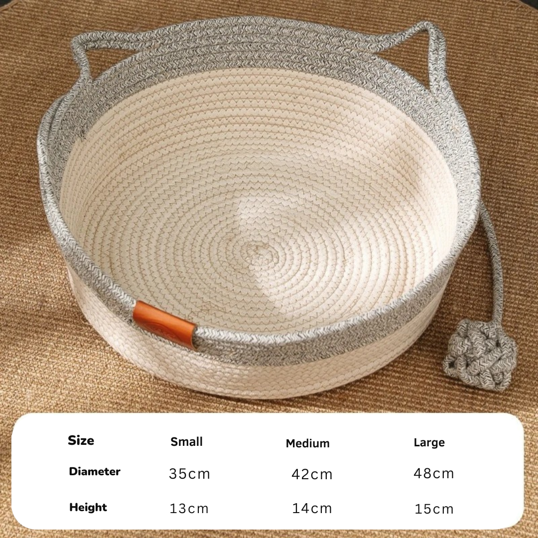 Confort felino: cama para gatos de cuerda de algodón, duradera, acogedora y elegante, hecha a mano.