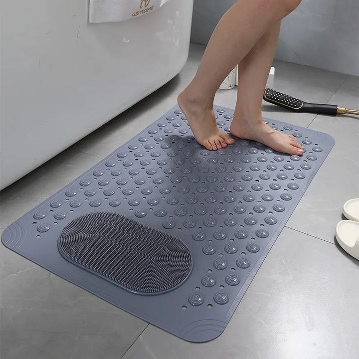 Alfombra de ducha antideslizante de caucho para seguridad y masaje de pies en el baño.