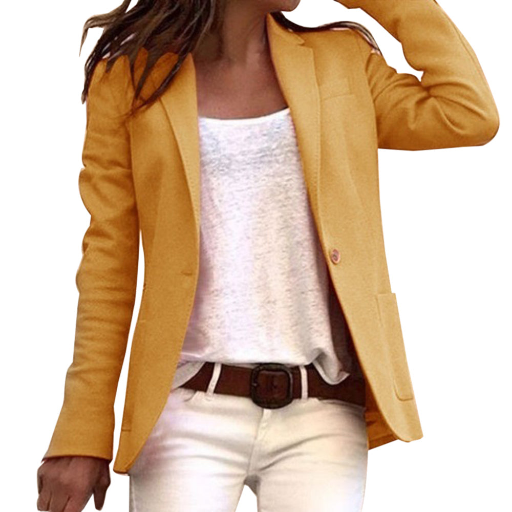 Elegante blazer de mujer con cierre de un botón. Americana entallada, ideal para el ambiente de oficina y eventos formales.
