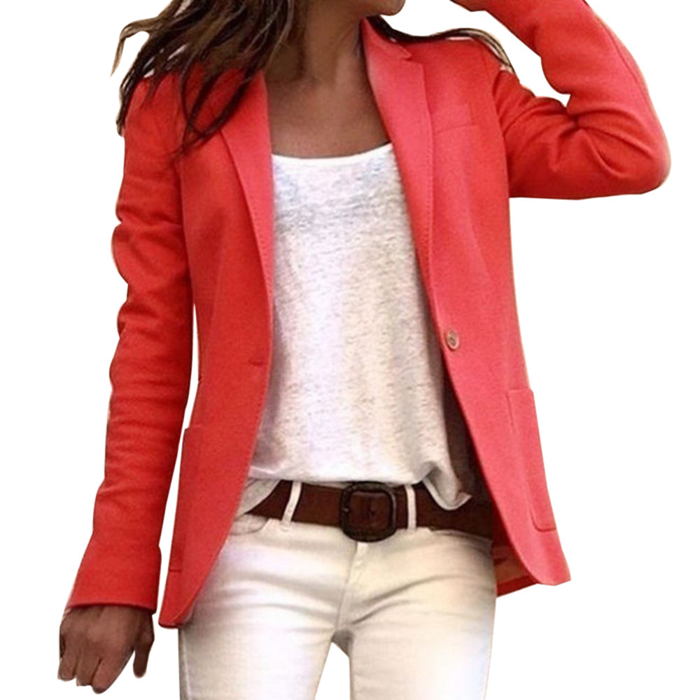 Blazer entallada para mujer, diseño moderno con un botón, ideal para un estilo formal de oficina o eventos de vestir.