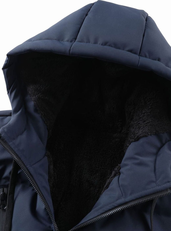 Chaqueta de invierno acolchada y cómoda para hombre, con cremallera frontal.