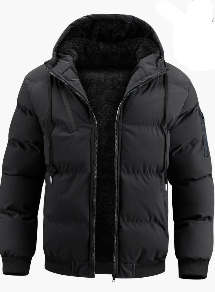Chaqueta de invierno acolchada para hombre, estilo casual con capucha protectora.