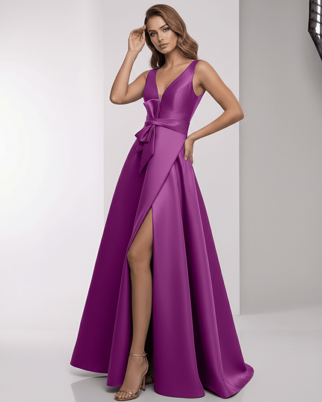 Vestido maxi blanco fluido y elegante para mujer, ideal noche y ocasiones formales. Silueta A.