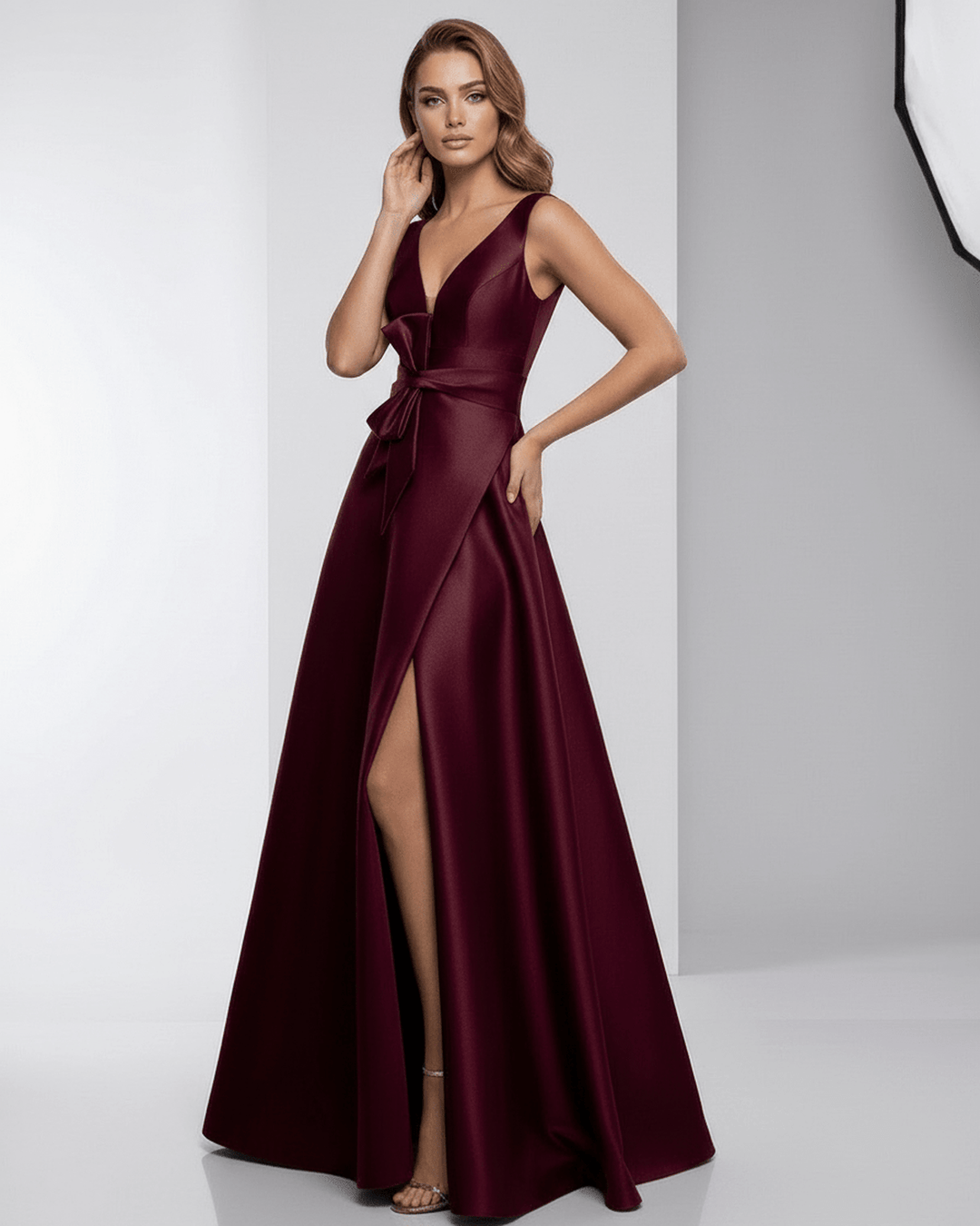 Vestido de noche elegante para mujer, maxi, con escote en V y fluida silueta A-line. Perfecto para eventos formales.