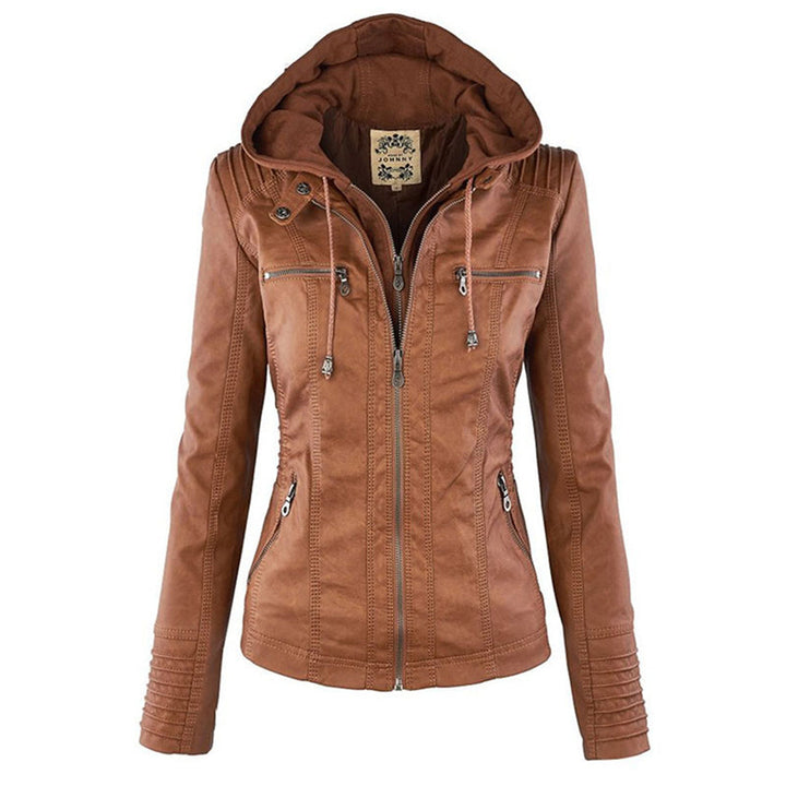 Chaqueta de cuero para mujer con capucha, impermeable y cortavientos.