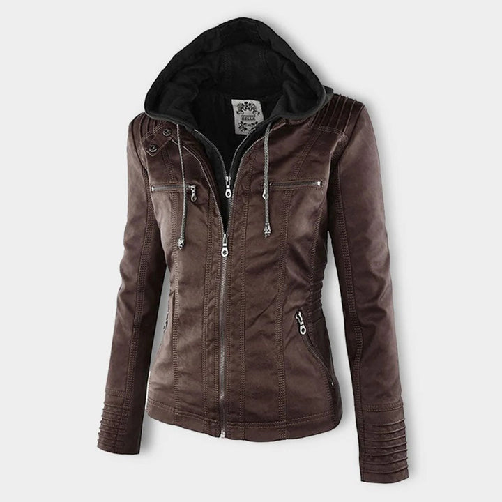 Chaqueta de cuero casual para mujer, impermeable y con capucha.