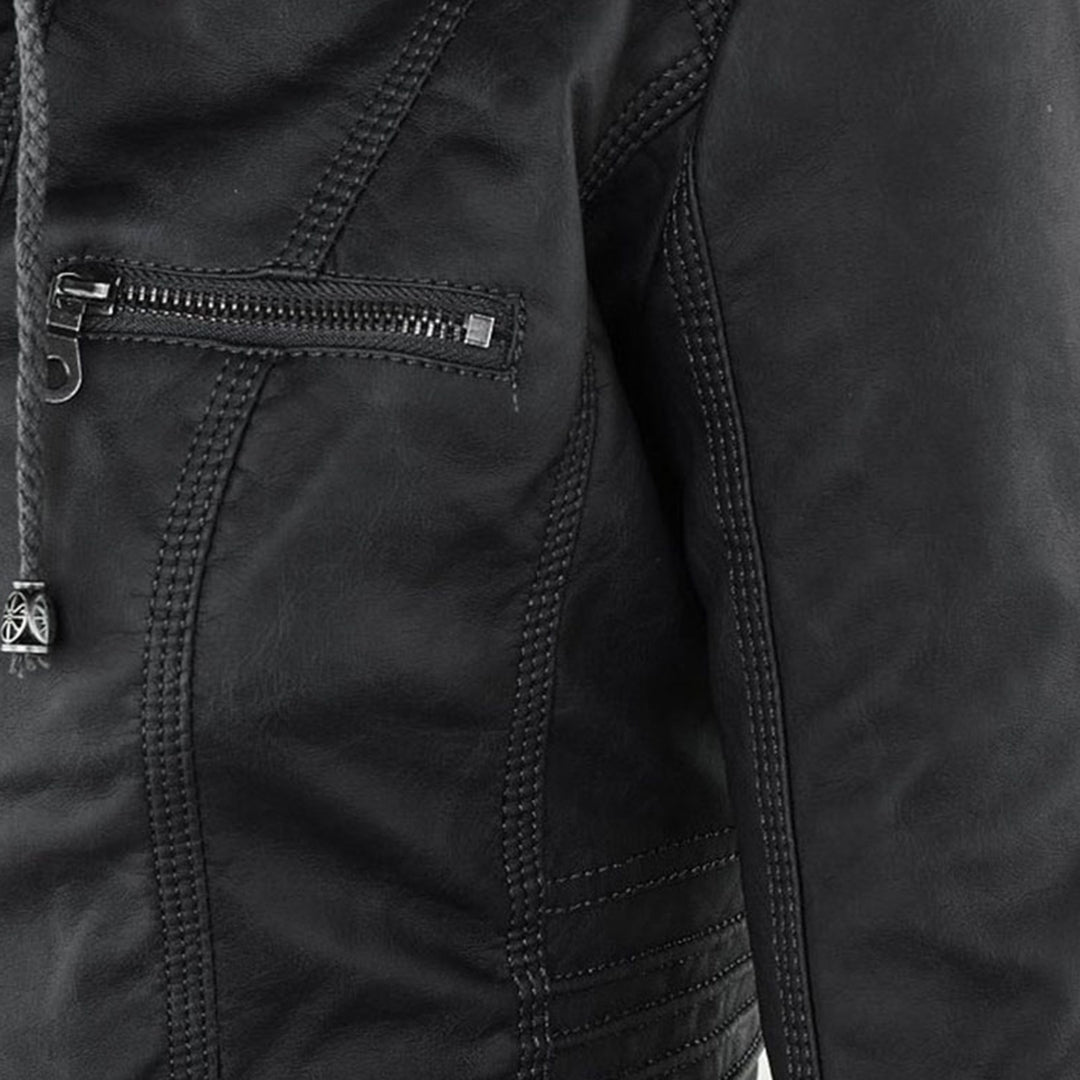 Chaqueta de cuero con capucha para mujer, ajustada y cortavientos, moda urbana.