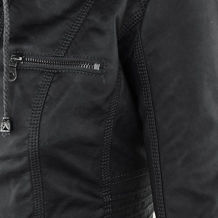 Chaqueta de cuero con capucha para mujer, ajustada y cortavientos, moda urbana.