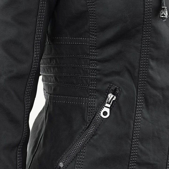 Casual elegante: Chaqueta de cuero para mujer, impermeable, con capucha.