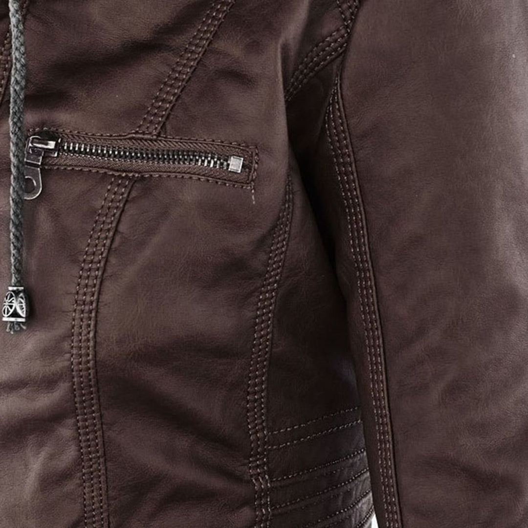 Ropa exterior invernal: Chaqueta de cuero para mujer, impermeable y con capucha.