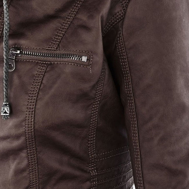 Ropa exterior invernal: Chaqueta de cuero para mujer, impermeable y con capucha.