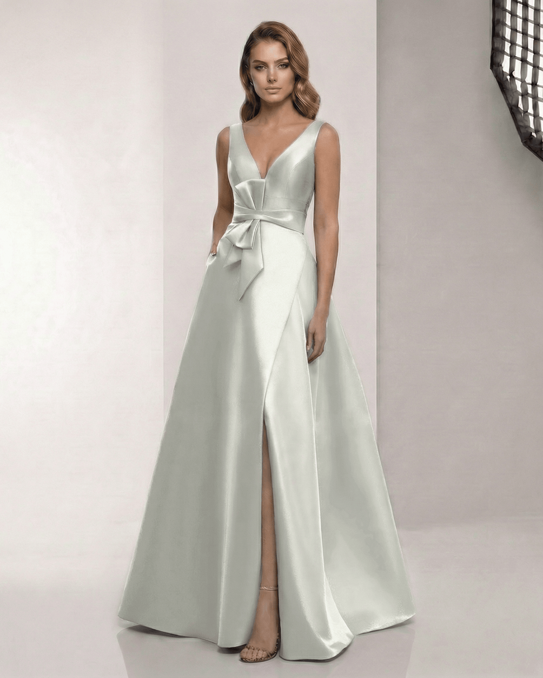 Vestido maxi blanco elegante para mujer, corte línea A, ideal para eventos de noche o fiesta sofisticada.