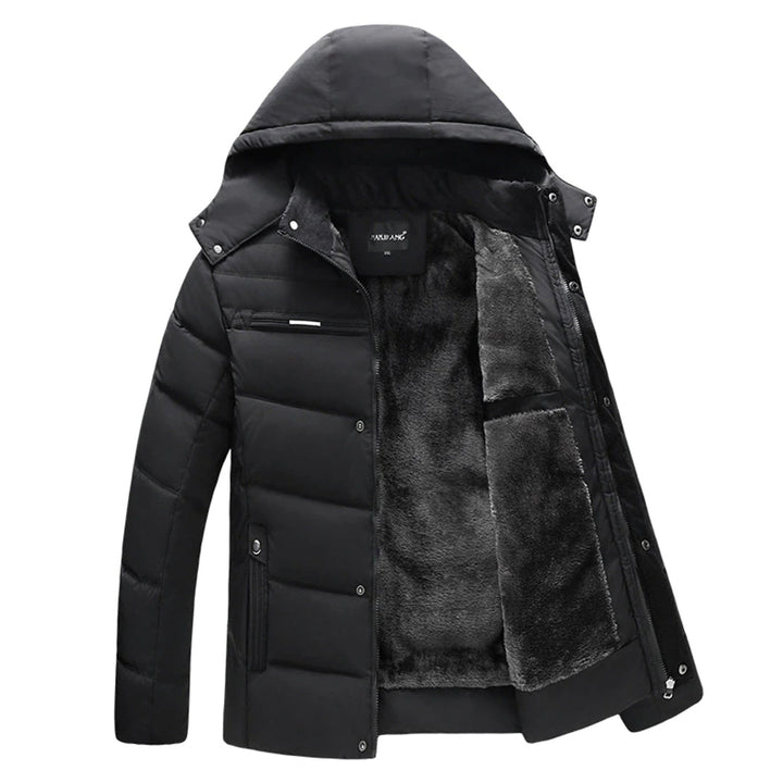 Abrigo puffer acolchado de invierno para hombre con capucha. Ideal para frío extremo, casual y resistente.