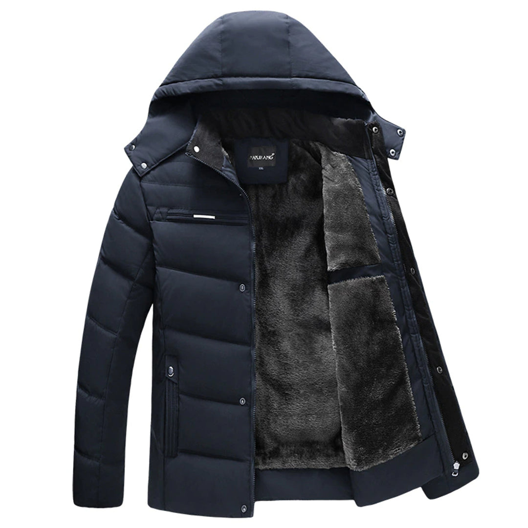 Chaqueta puffer acolchada masculina con capucha, perfecta para el invierno. Estilo casual, mantiene el calor.