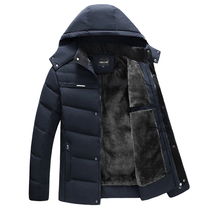 Chaqueta puffer acolchada masculina con capucha, perfecta para el invierno. Estilo casual, mantiene el calor.