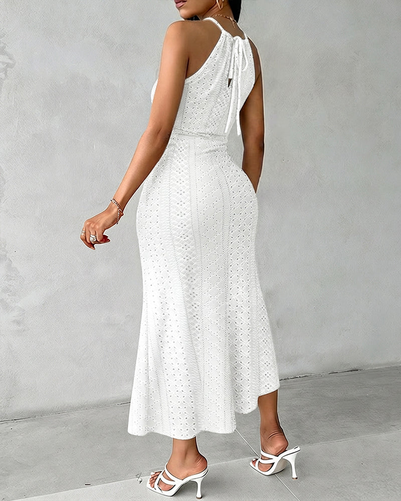 Vestido casual midi halter con abertura, fresco para el verano.