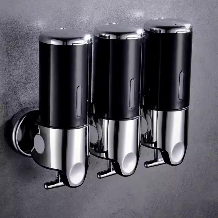 Dispensador de jabón estilo moderno, acero inoxidable, ideal para pared de cocina o baño.