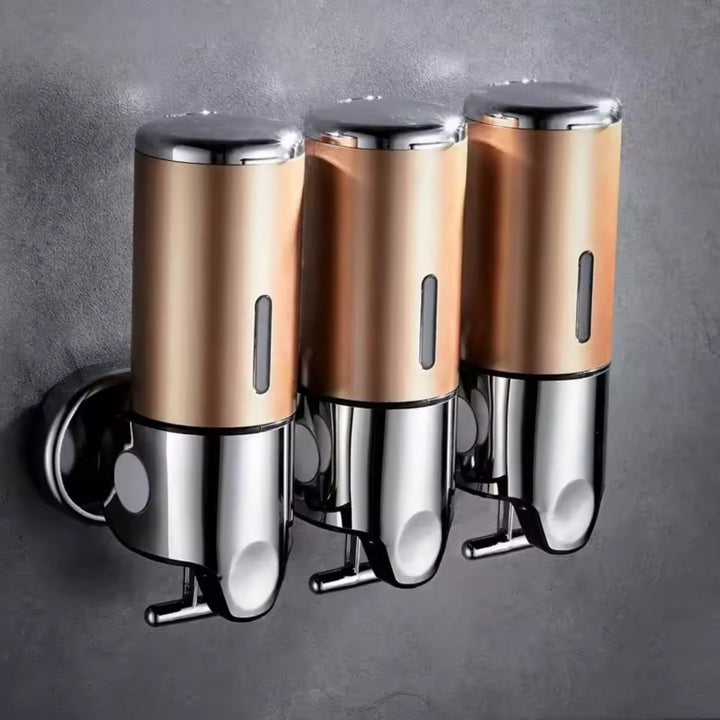 Accesorio de baño: dispensador de jabón de pared, acero inoxidable, práctico.